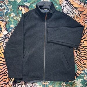 Woolrich Wool Knit Full Zip Bomber Jacket Gray Large Outdoor Hunting Coat USA